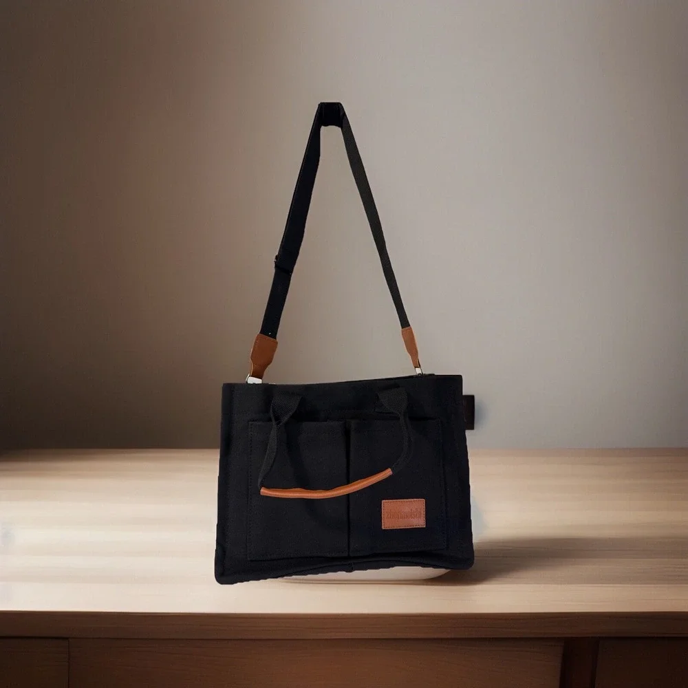 Canvas Tote Bags For Women‎ Large Shoulder Hobo Handbag Purse Multi Pocket Black
